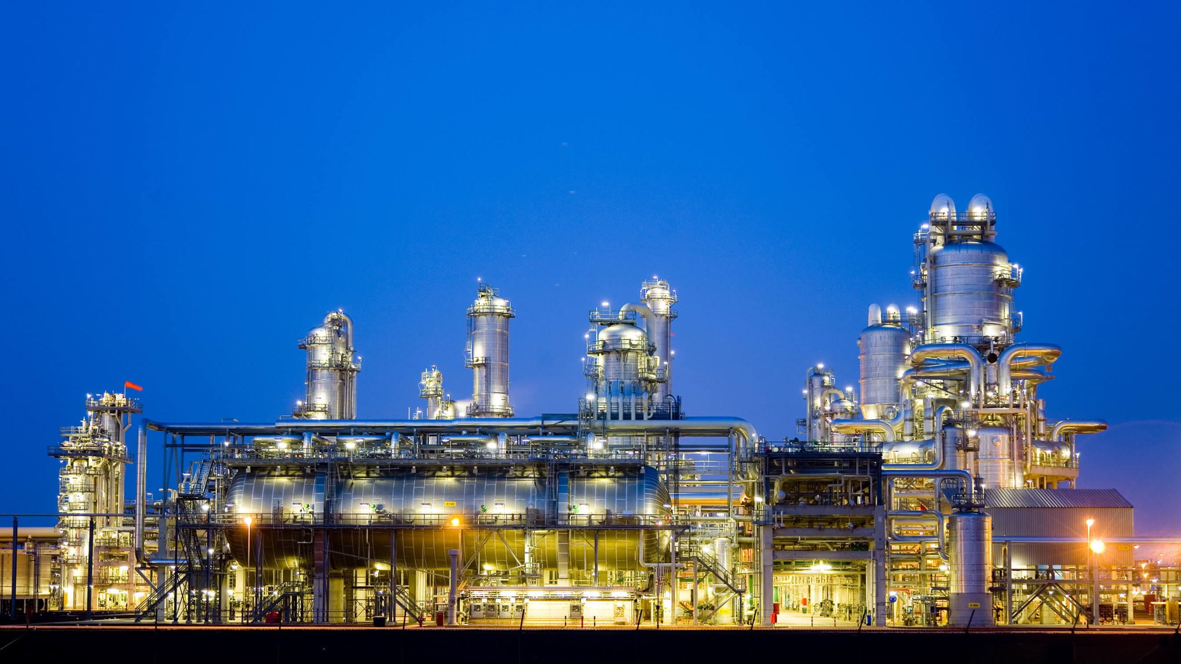 Petrochemical refinery lit up at night