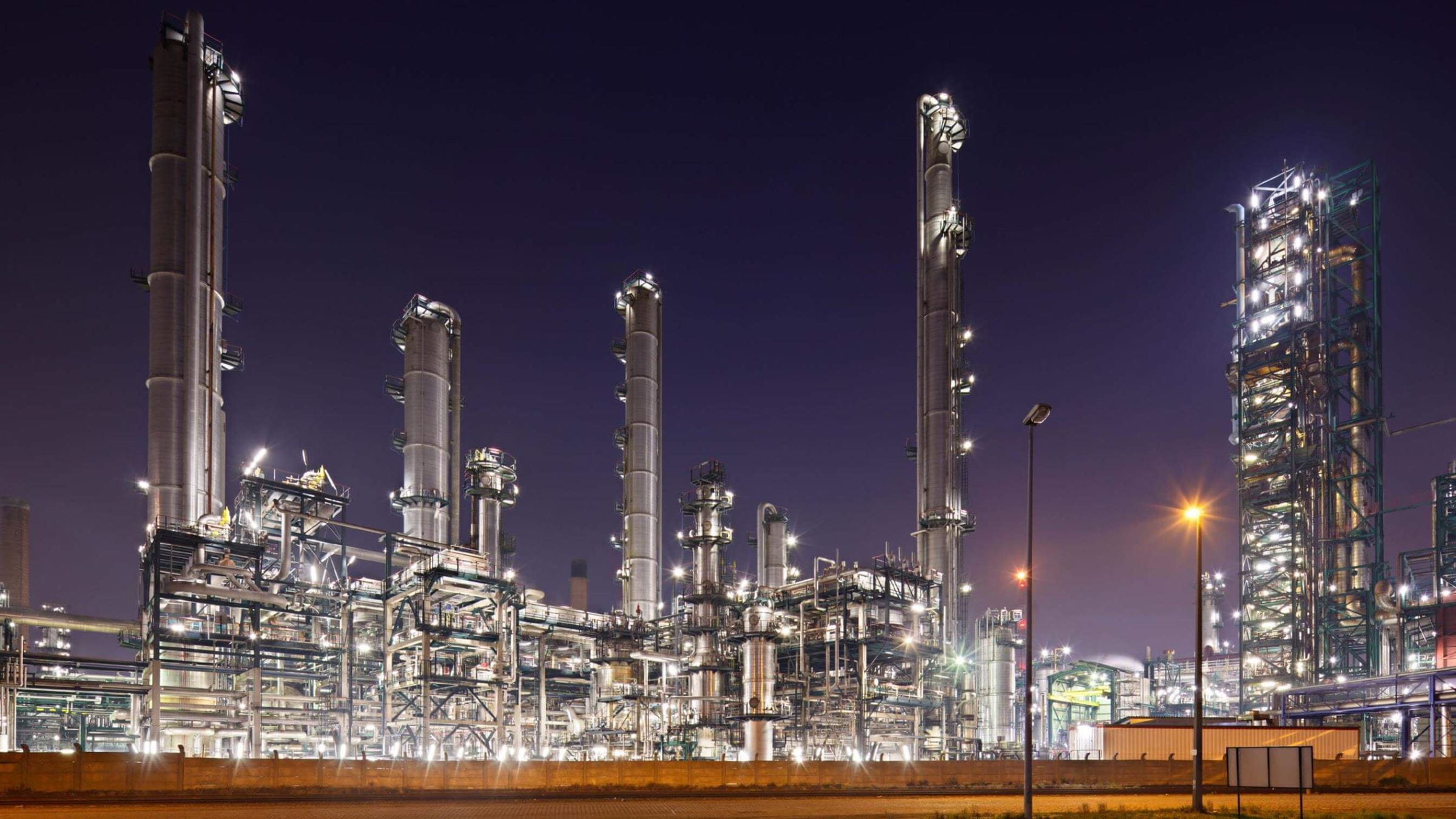 USA petrochemical refinery at night