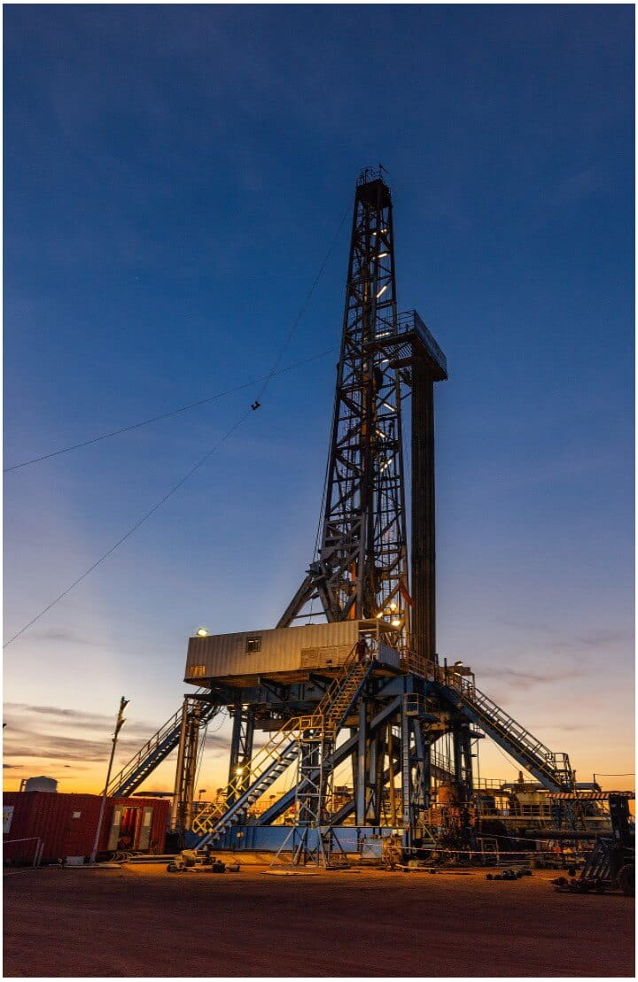 Drilling equipment and site at dusk