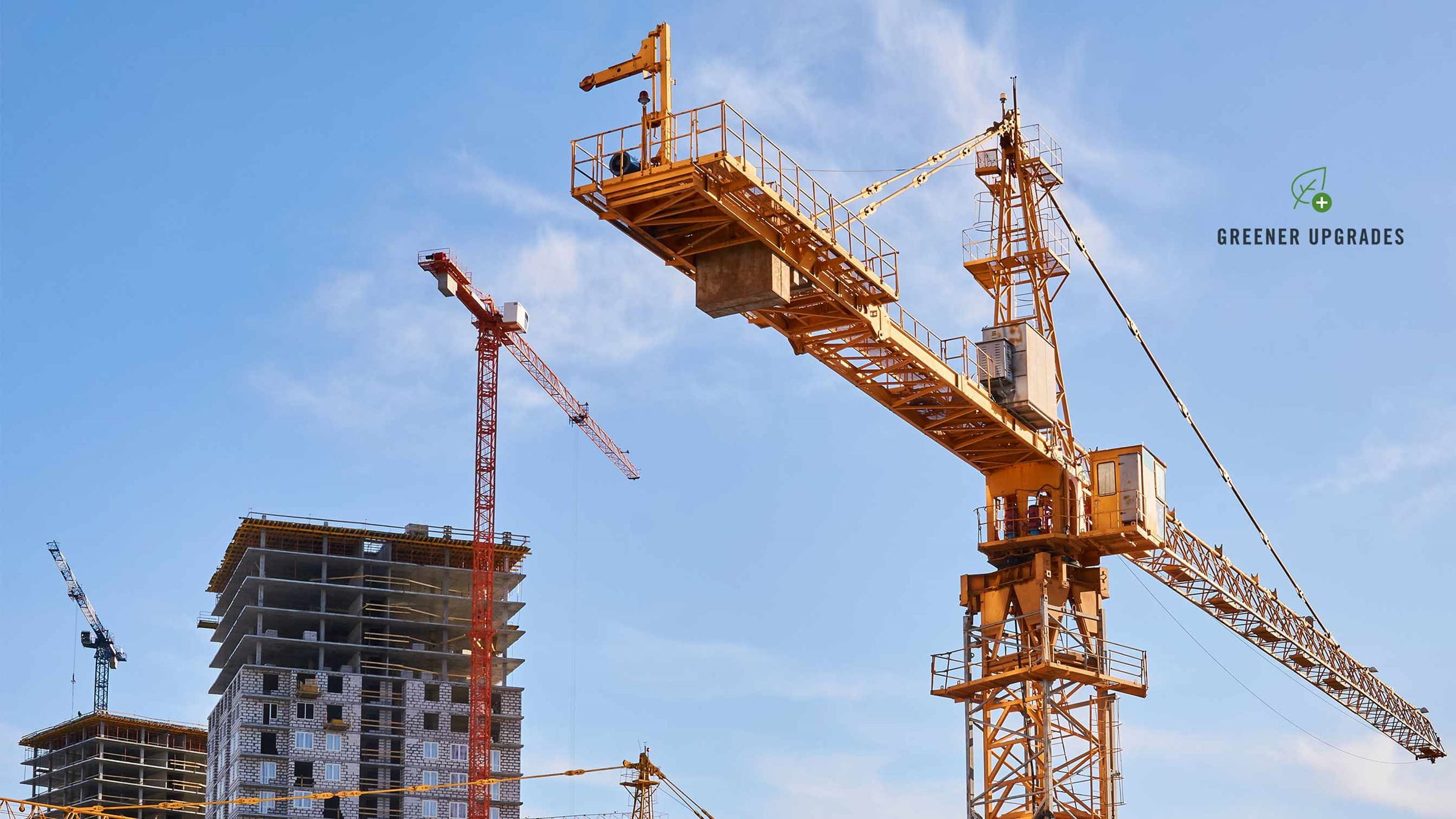 Cranes are featured alongside buildings under construction