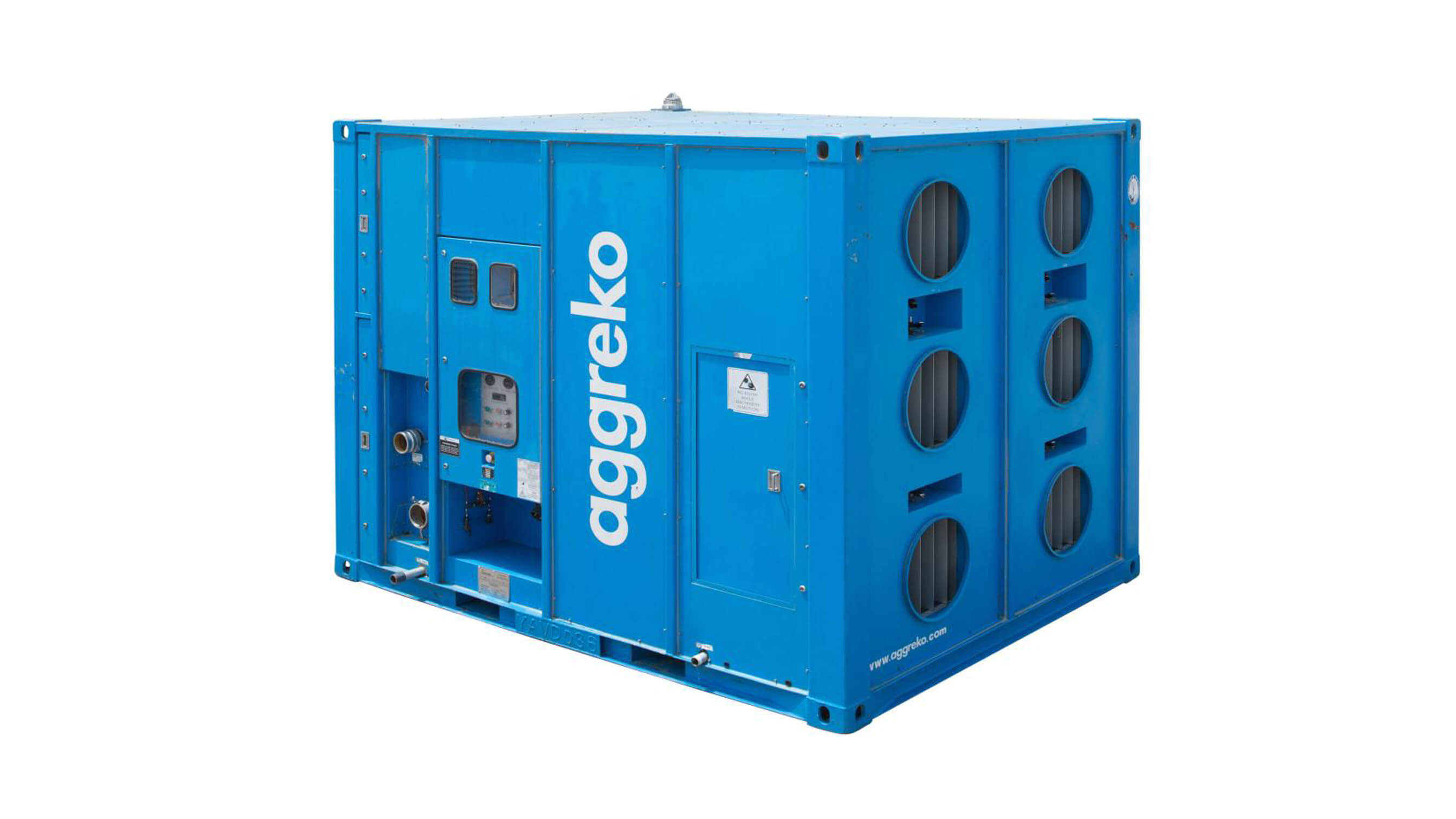 Aggreko 500 kW air handling unit pictured at an angle 