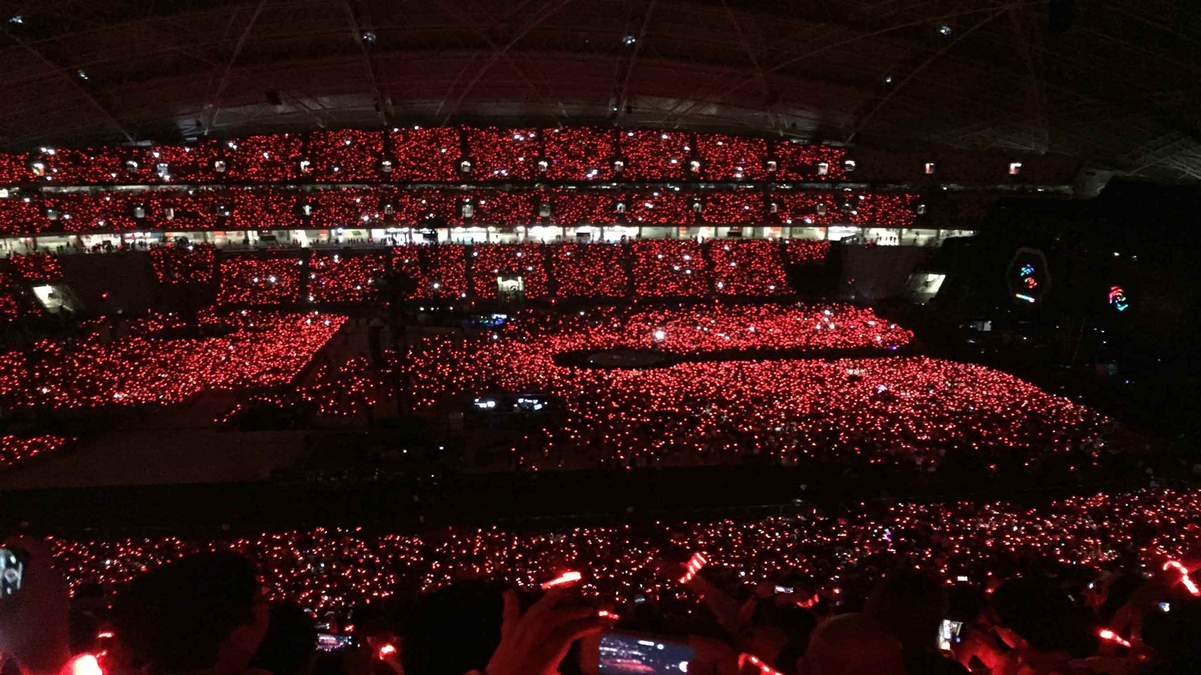 Stadium lit up with red